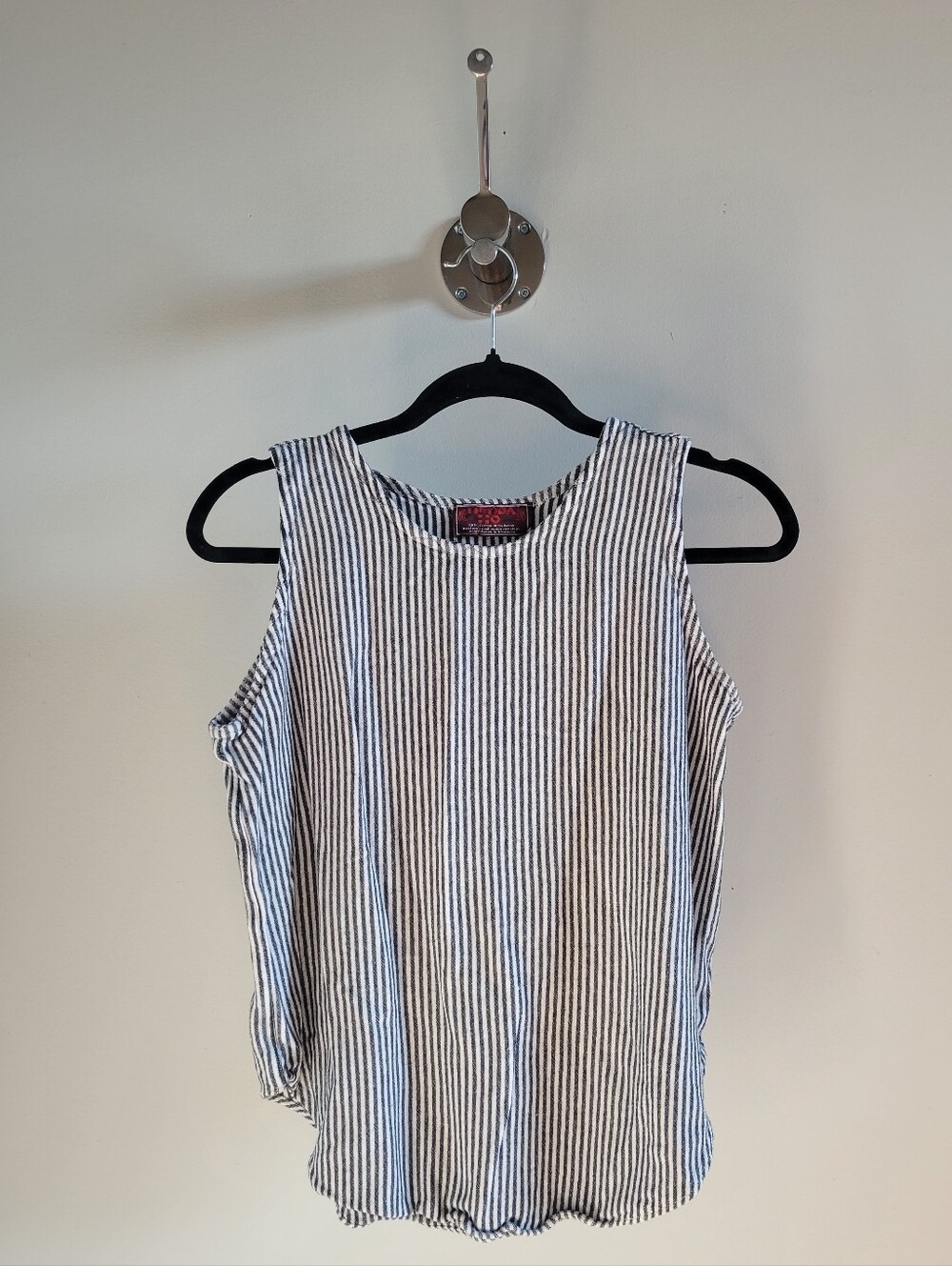 Tienda Ho Handwoven Morocco Striped Tank Top Cotton Rayon Gray White